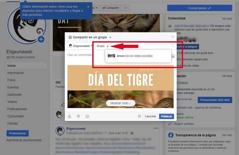 como compartir fotos en grupos de fanpage
